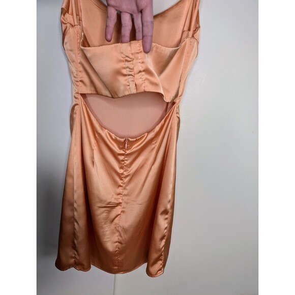 Papermoon Sz S Satin Mini Slip Dress Orange Peach Strappy Open Back Y2K Scoop - Picture 6 of 10